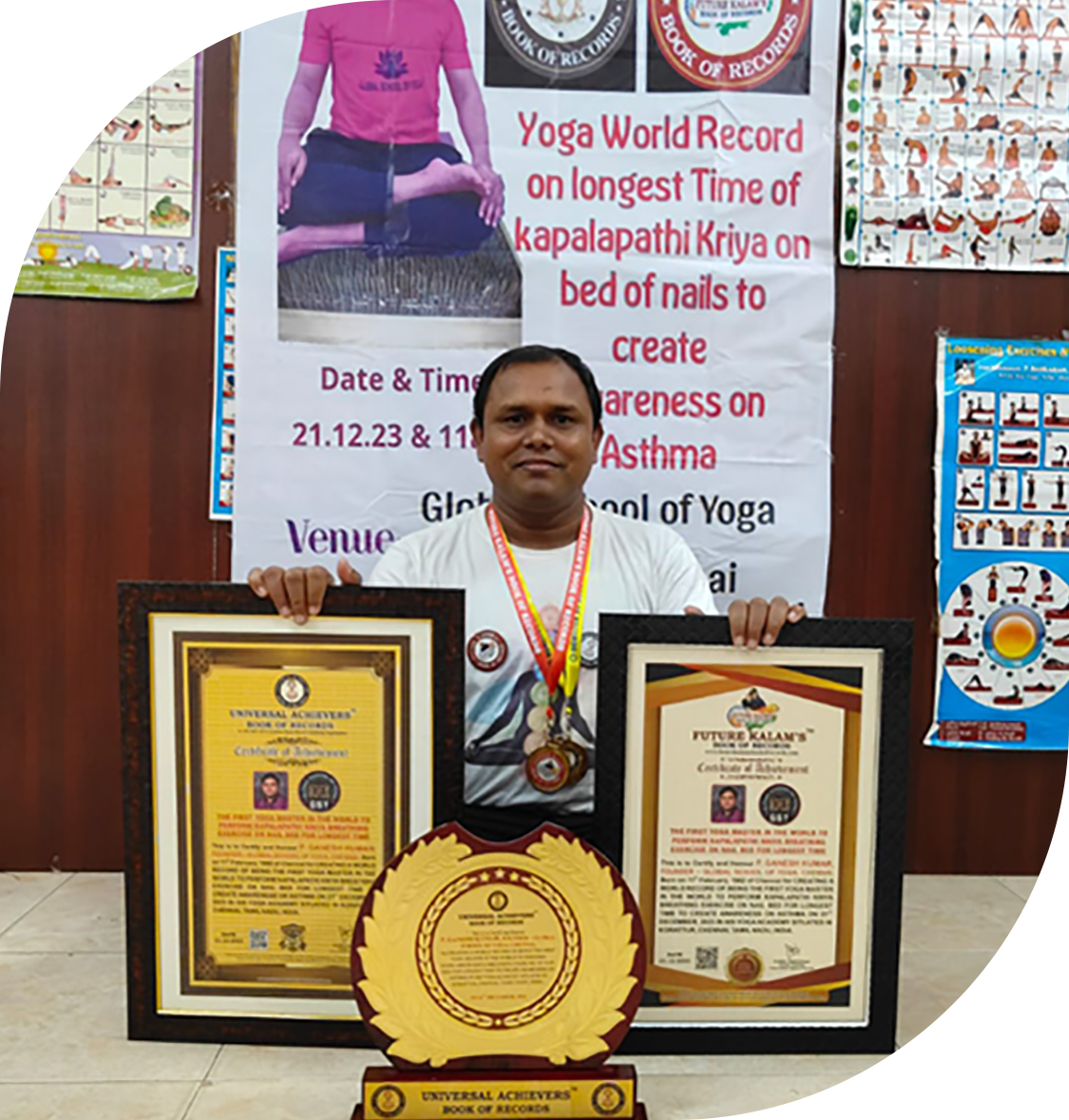 Person with multiple awards showcasing achievements and accolade